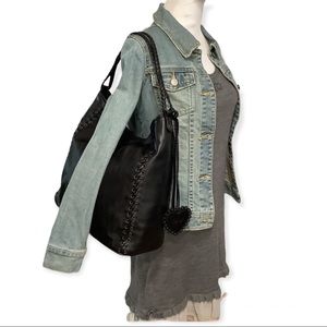 Dior Diorissimo black Nylon and Leather heart charm ethnic tote like new.